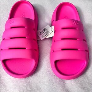 UGG Kids Hot Pink Puffer Slide Sandals